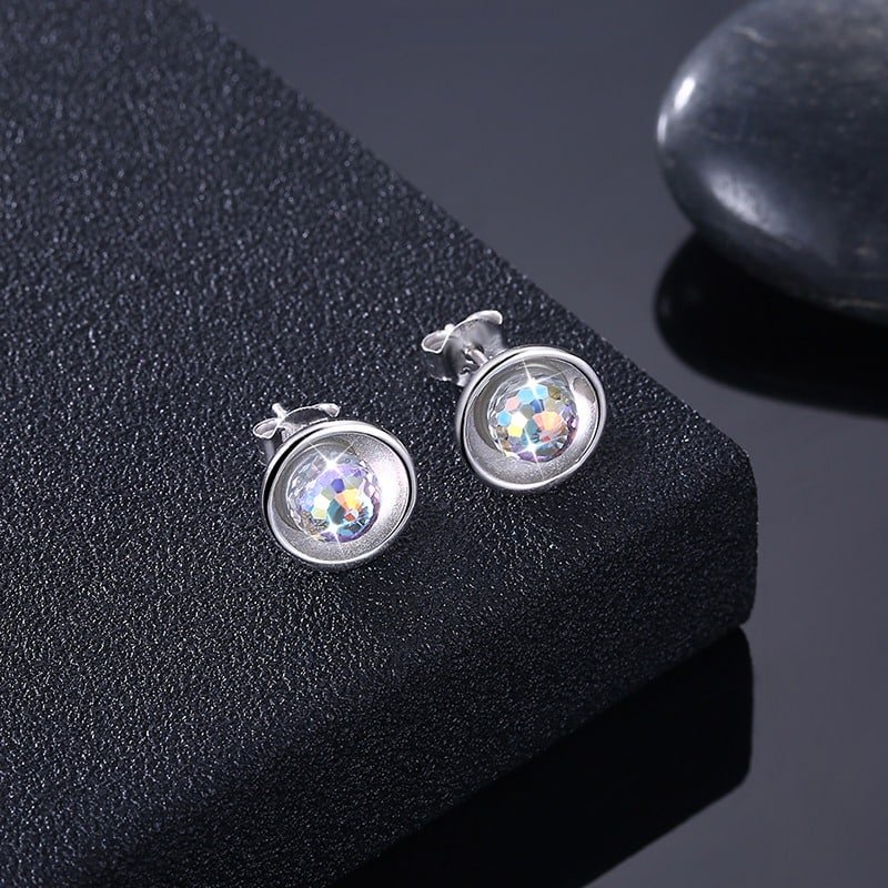 Sterling Silver Crystal Ball Stud Earrings face view