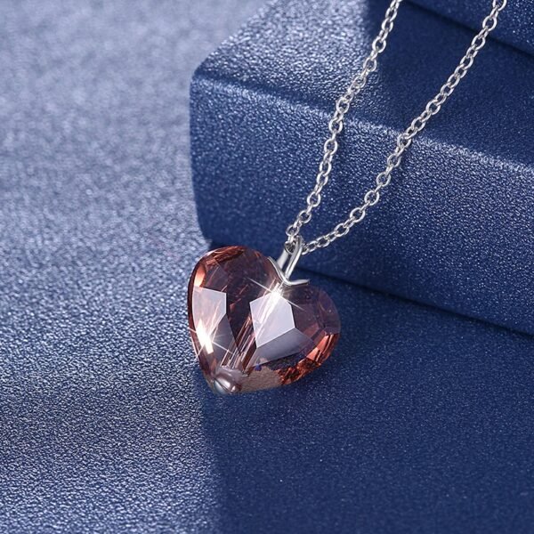 Sterling Silver Crystal Heart Necklace pink details