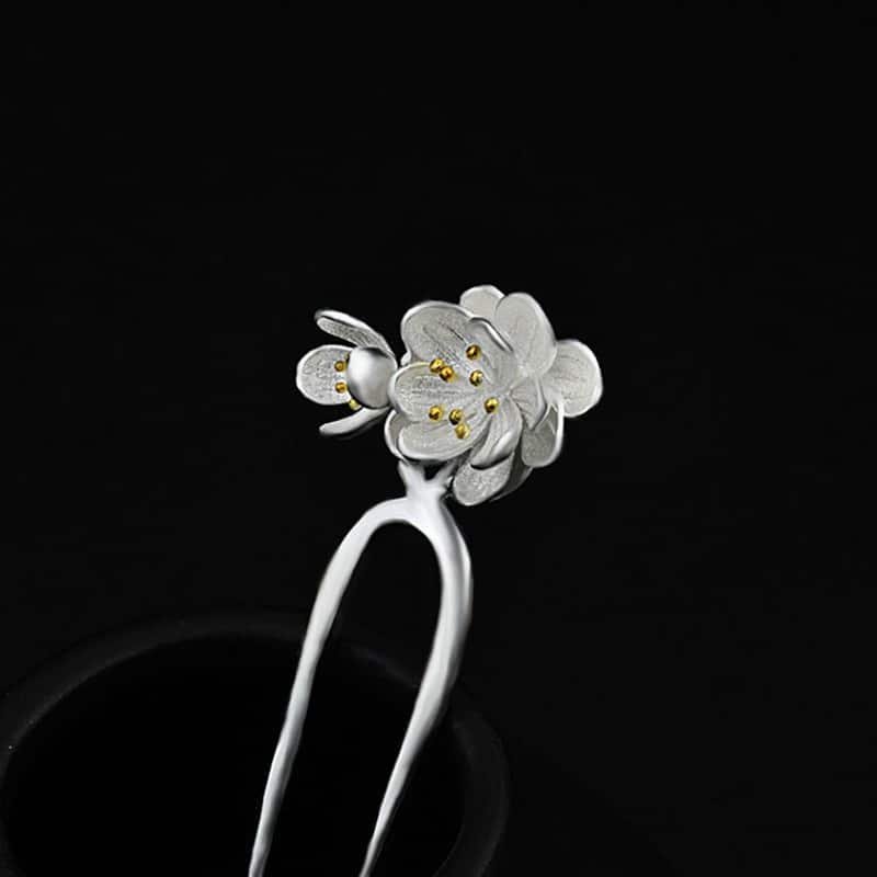 Sterling Silver Hair Pin chalcedony flower detail