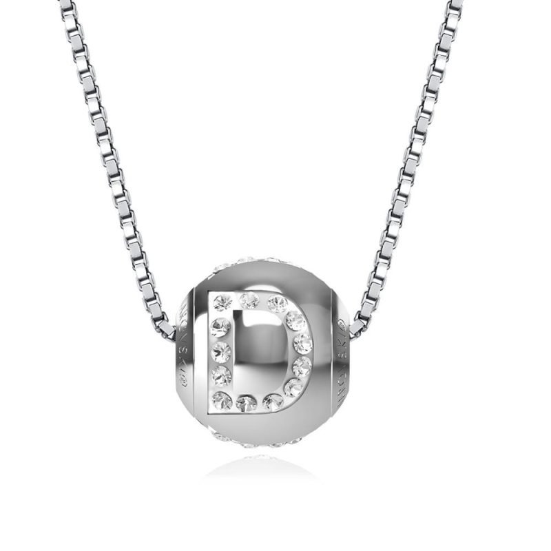 Womens Sterling Silver Initial Necklace D