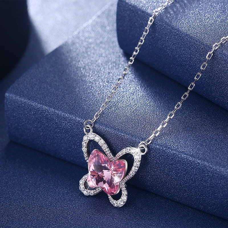 Butterfly Necklace Silver pink