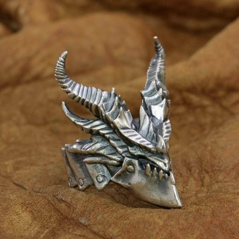 Dragon Age Origins Silver Demon Head Ring left side view