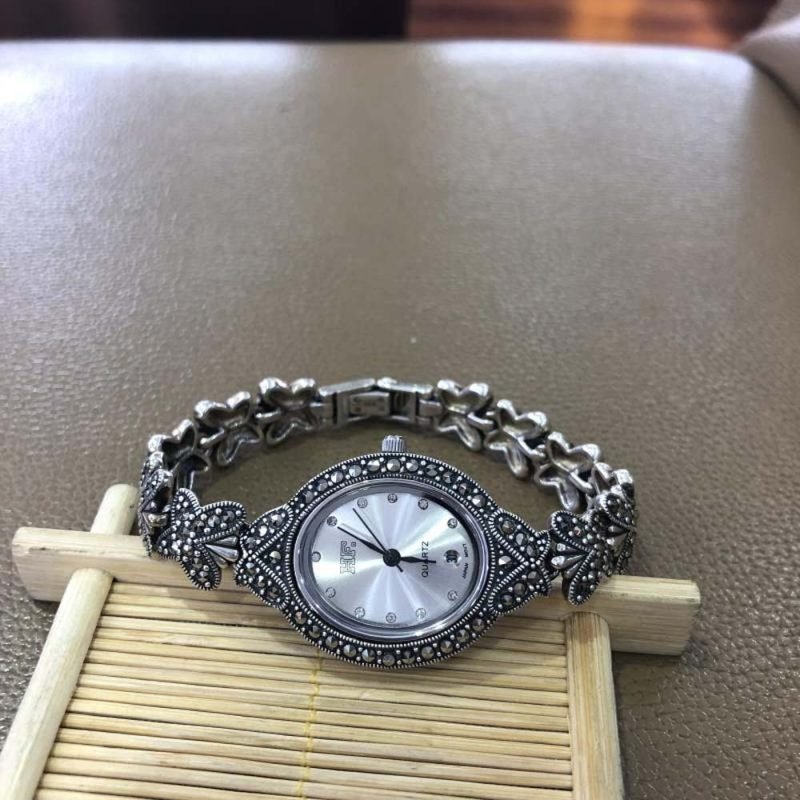 Silver Butterfly Watch white dial face view