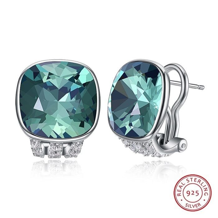 Silver Crystal Earrings green