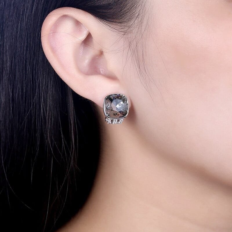 Silver Crystal Earrings on ear