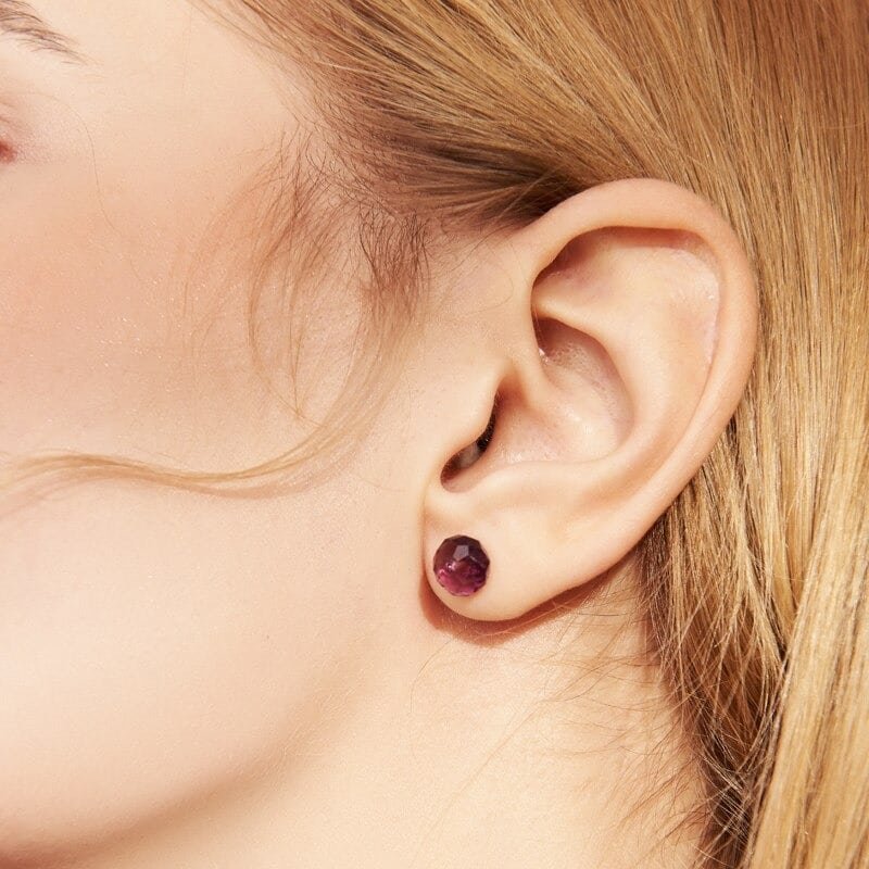 Silver Crystal Stud Earrings on ear 2