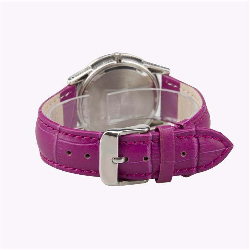 Silver Leather Strap Watch Womens back view