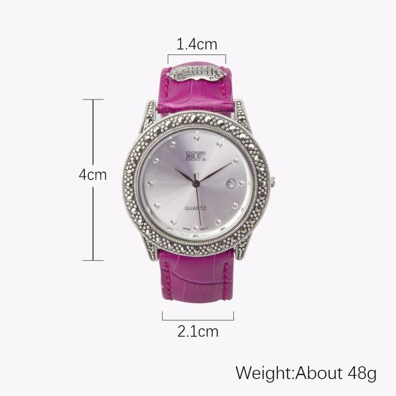 Silver Leather Strap Watch Womens measures