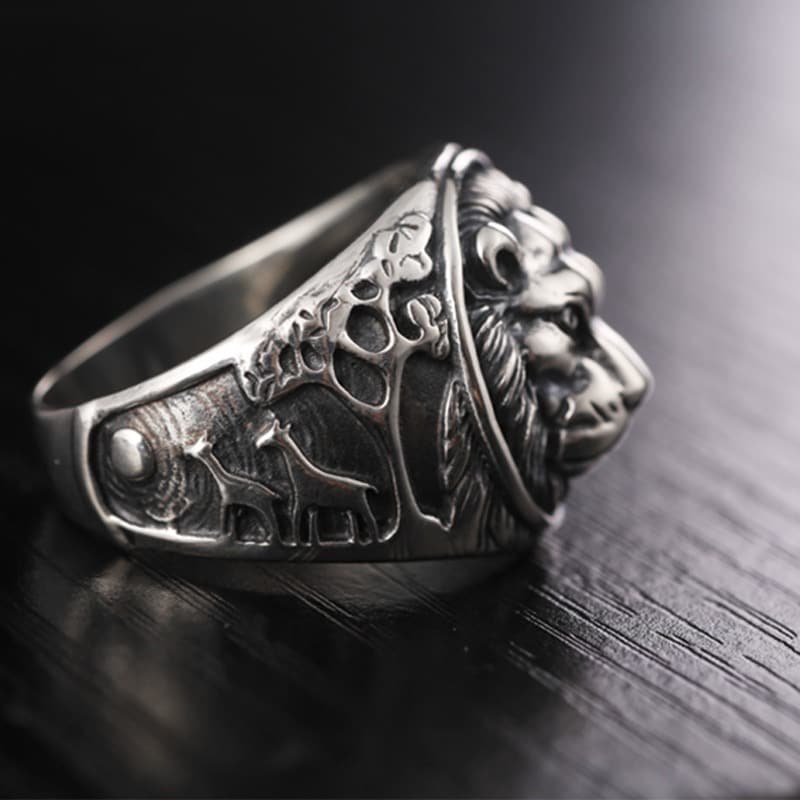 Silver Lion Signet Ring profile view