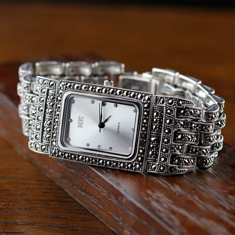 Vintage Silver Watch white face view