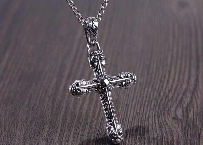 Engraved Silver Cross Pendant face view B