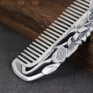 Handmade Silver Hair Comb details carving