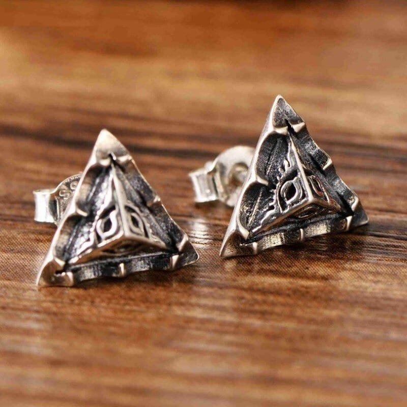 Silver Pyramid Stud Earrings face view