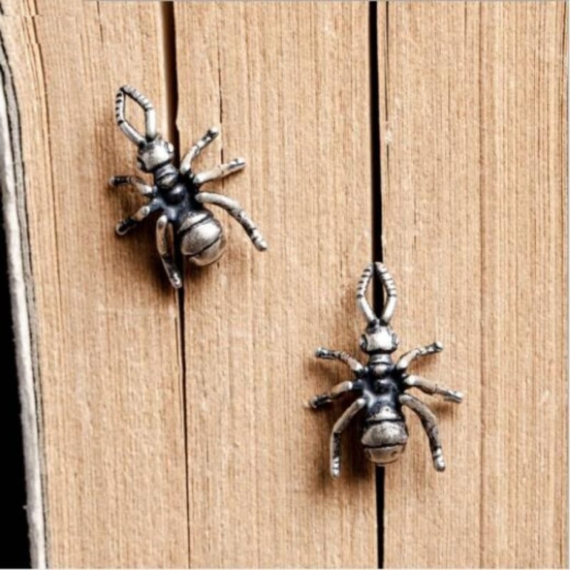Silver Spider Stud Earrings face view