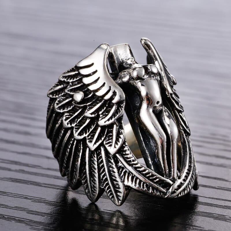 Angel Wings Silver Ring profile view