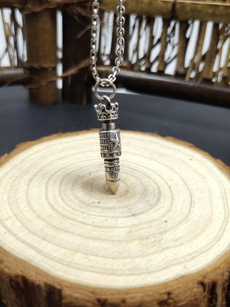 Crown And Bullet Silver Pendant standed
