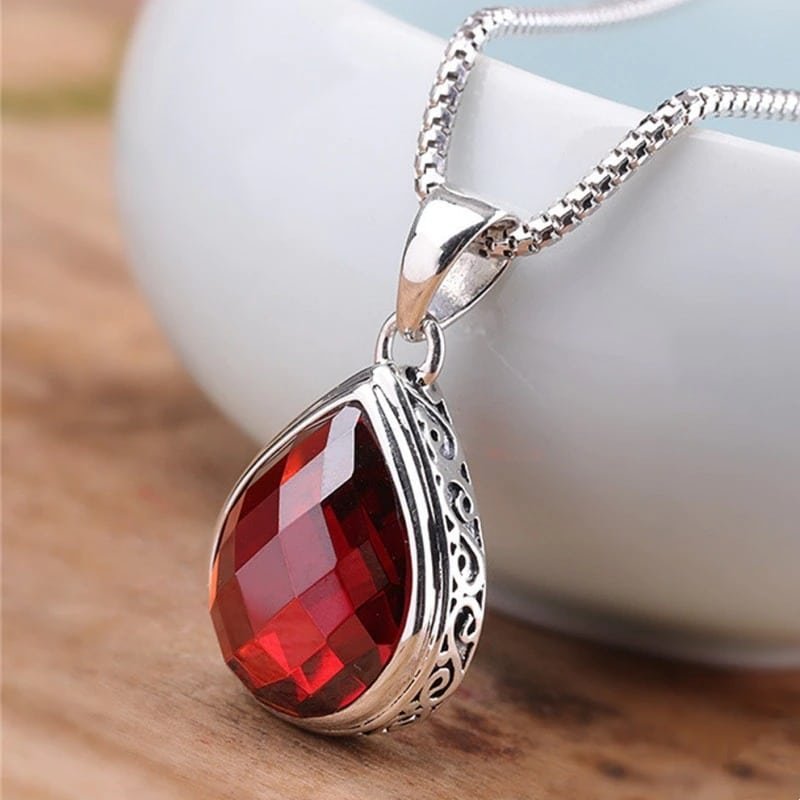Droplet Silver Pendant red