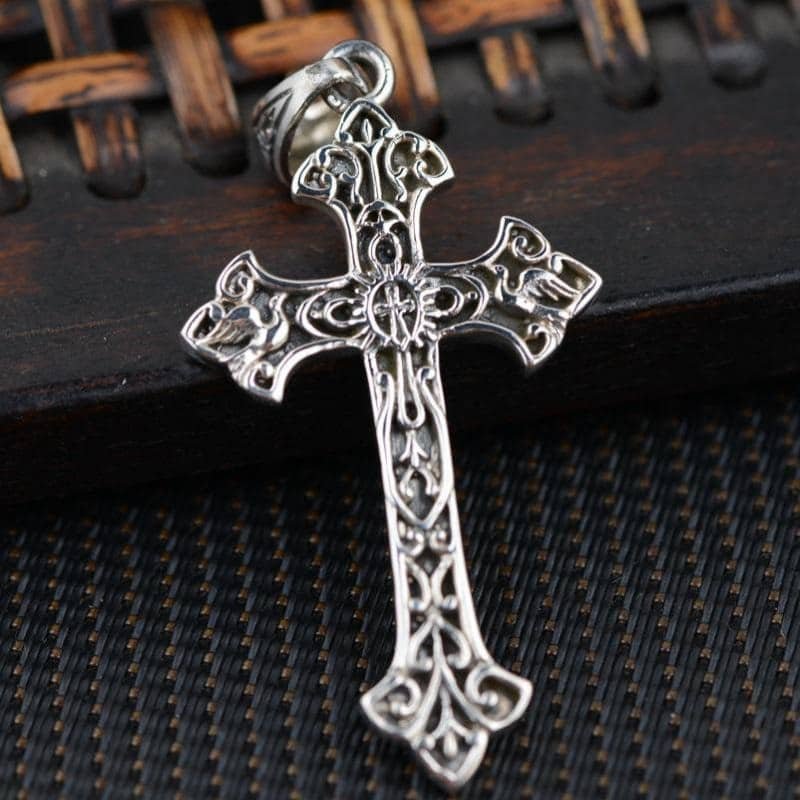 Engraved Silver Cross face view