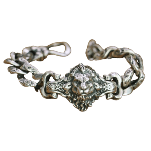 Lion Head Silver Bracelet Mens demo