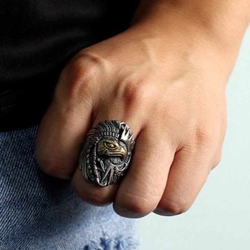 Navajo Indian Eagle Ring on finger