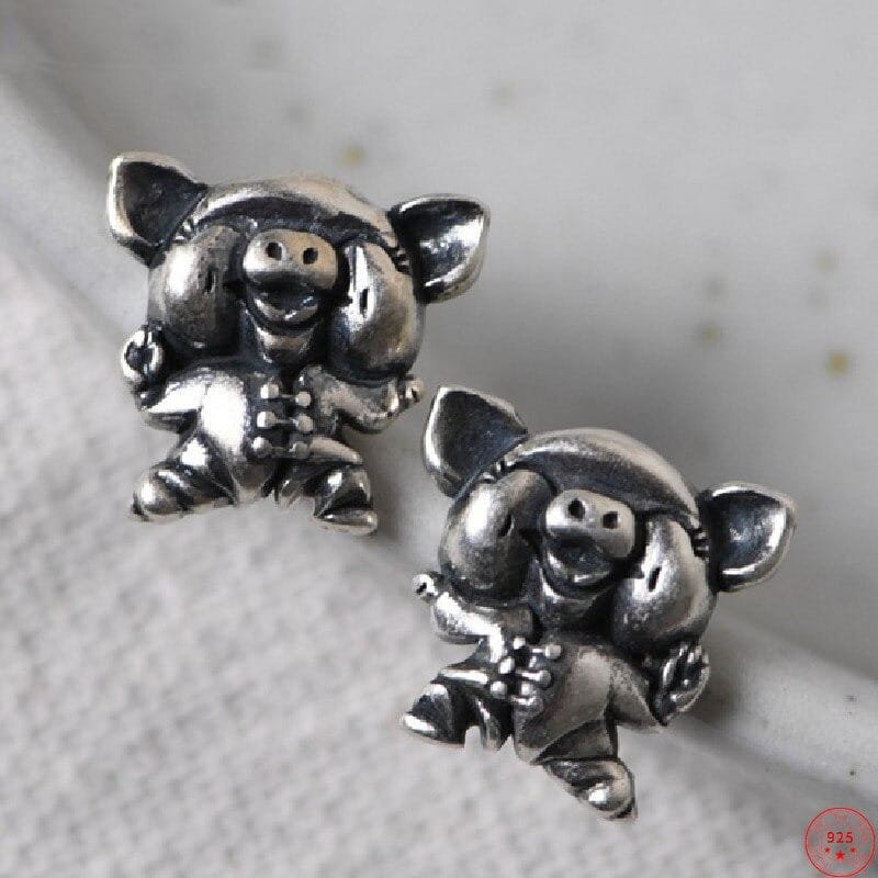 Pig Sterling Silver Earrings details