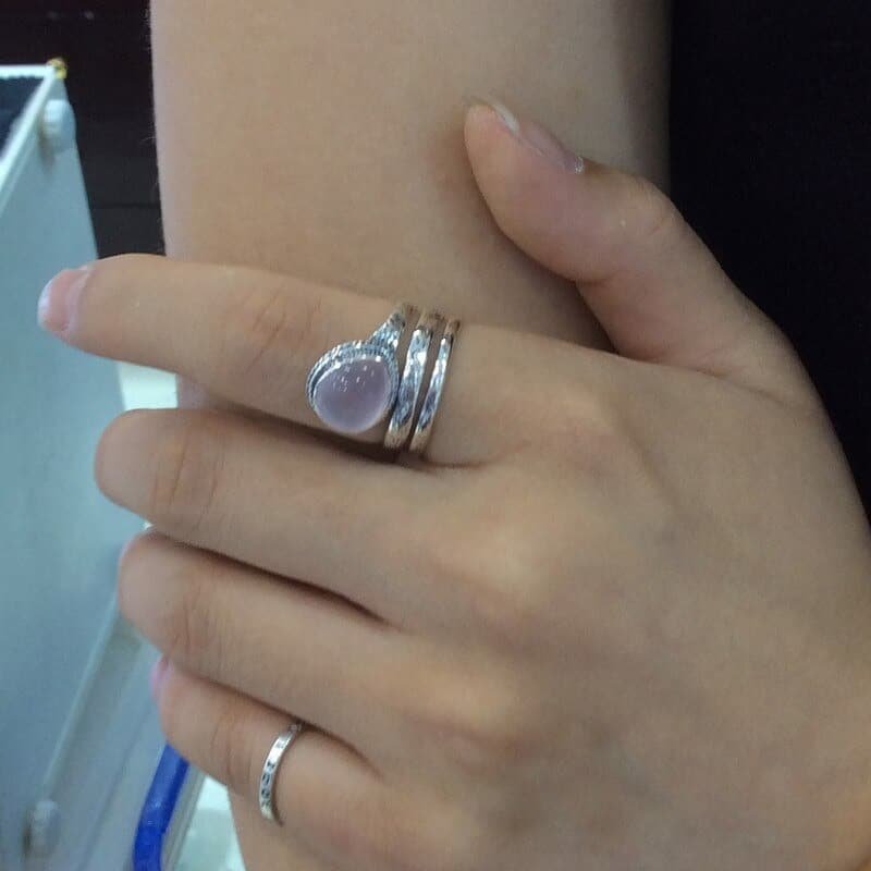 Rose Quartz And Silver Ring on finger