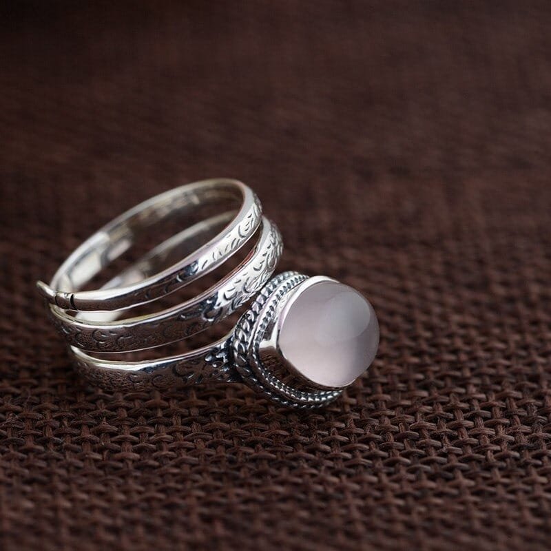 Rose Quartz And Silver Ring right side view