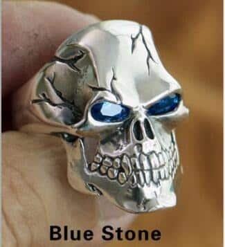 Silver And Zirconia Silver Skull Ring blue stone