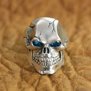 Silver And Zirconia Silver Skull Ring face view