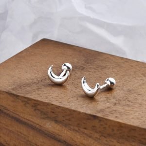 Silver Crescent Moon Earrings face view
