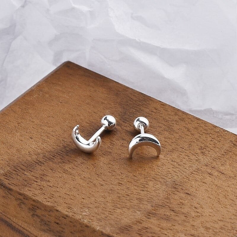 Silver Crescent Moon Earrings up view