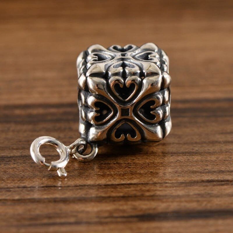 Silver Cube Charm Pendant up view
