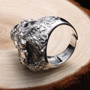 Silver Demon Skull Ring inner view and stamp details