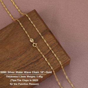 Silver Double Wave Link Necklace gold 16