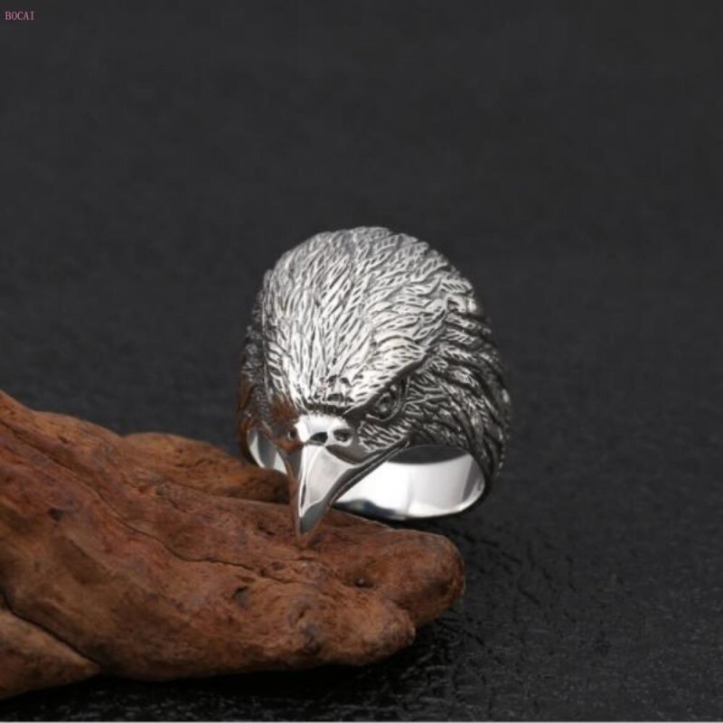 Silver Eagle Head Ring up view