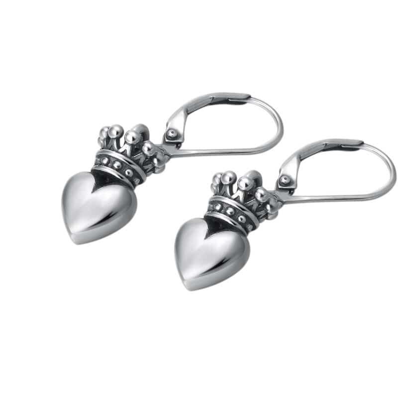 Silver Heart And Crown Pendant ear drop