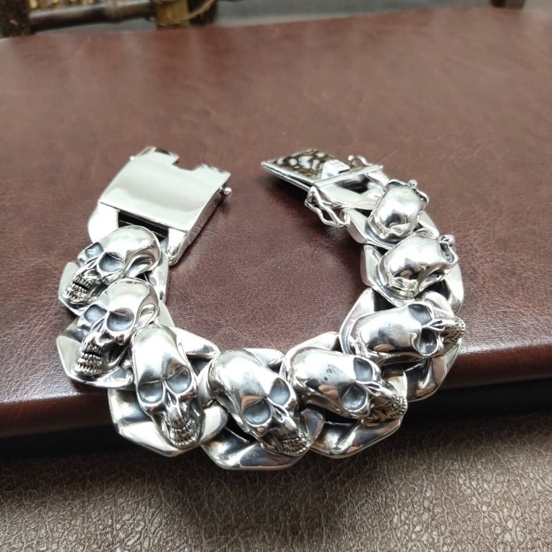 Silver Skull Bracelets For Men links details