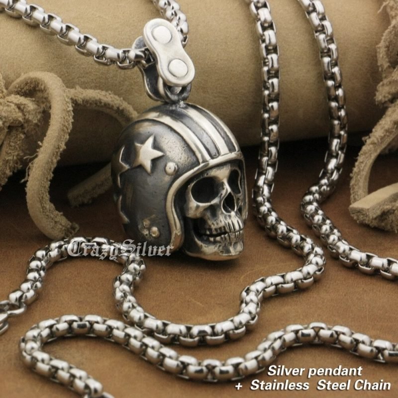 Silver Skull Pendant Necklaces with stainless chain