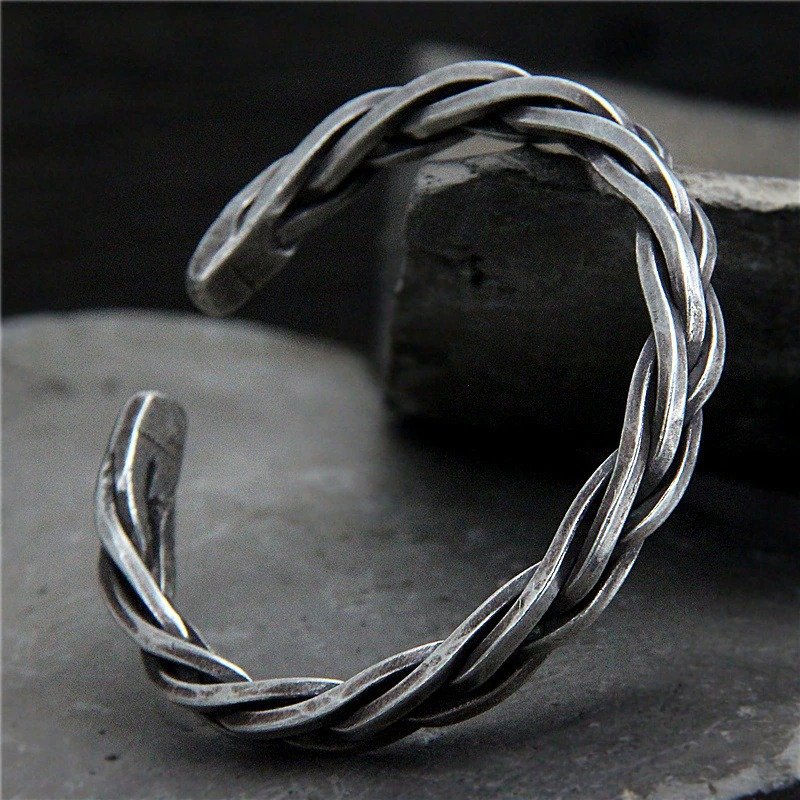 Silver Twisted Rope Bangle profile view