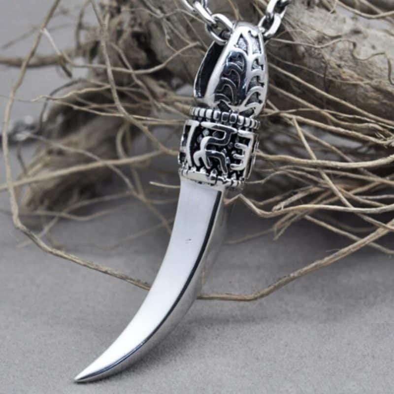 Silver Wolf Tooth Pendant face view