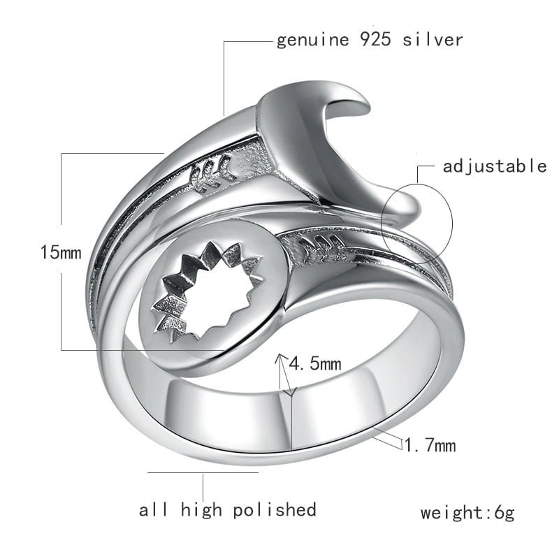 Silver Wrench Ring measures
