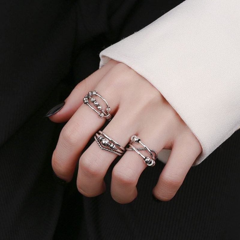 Anti Anxiety Ring Sterling Silver all models on finger
