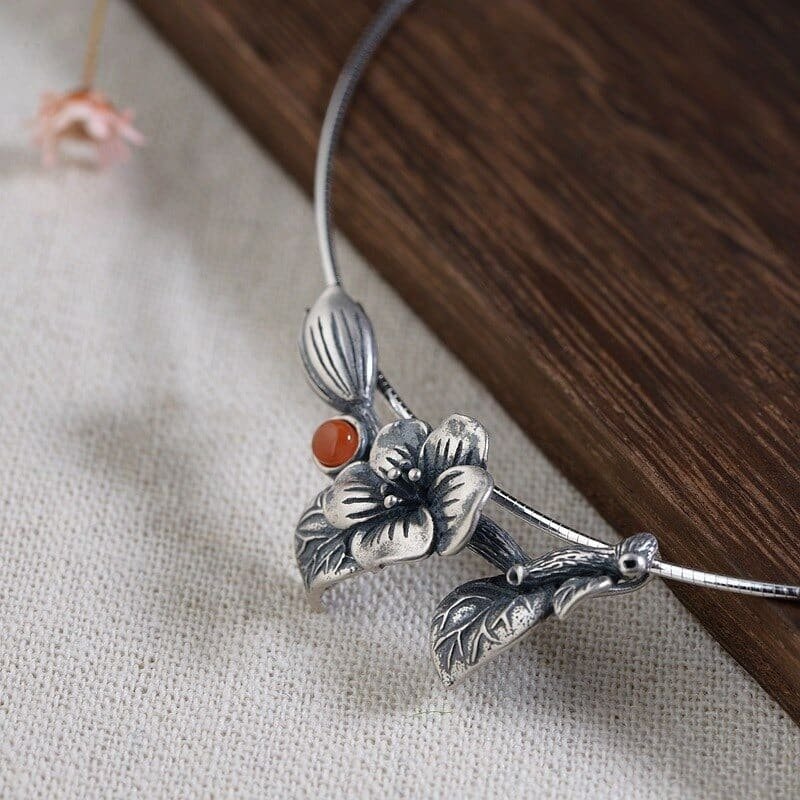 Branch Flower Silver Pendant up view