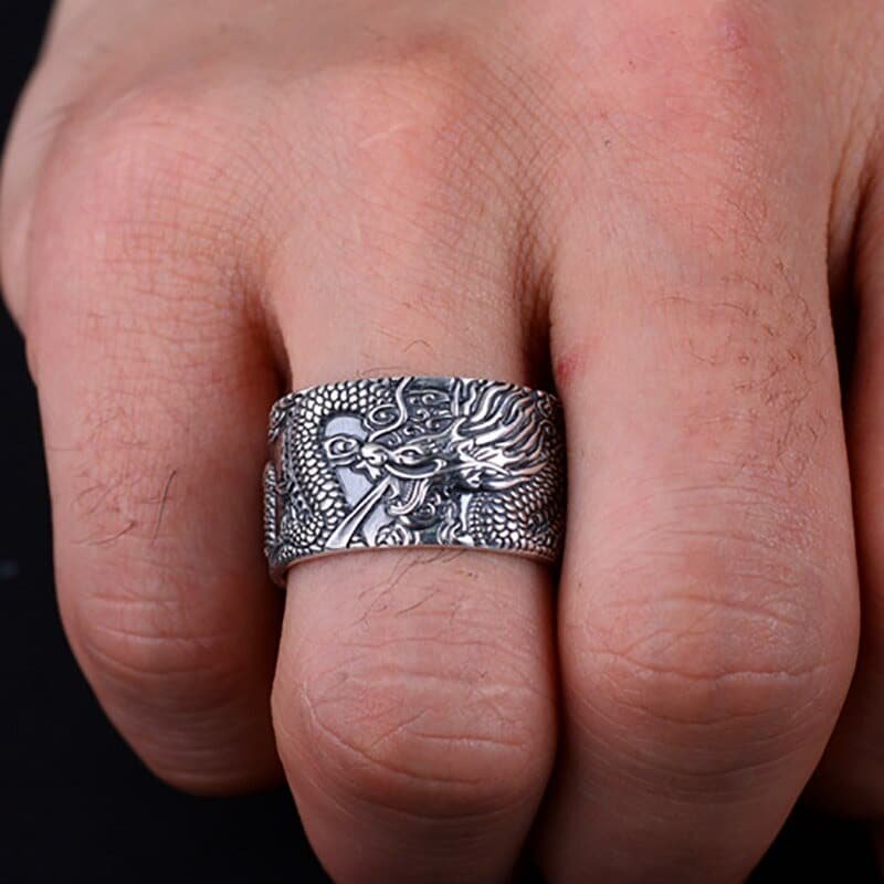 Carved Dragon Ring on finger 2