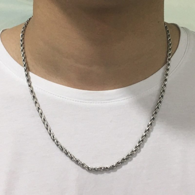 Sterling Silver Rope Chain on neck