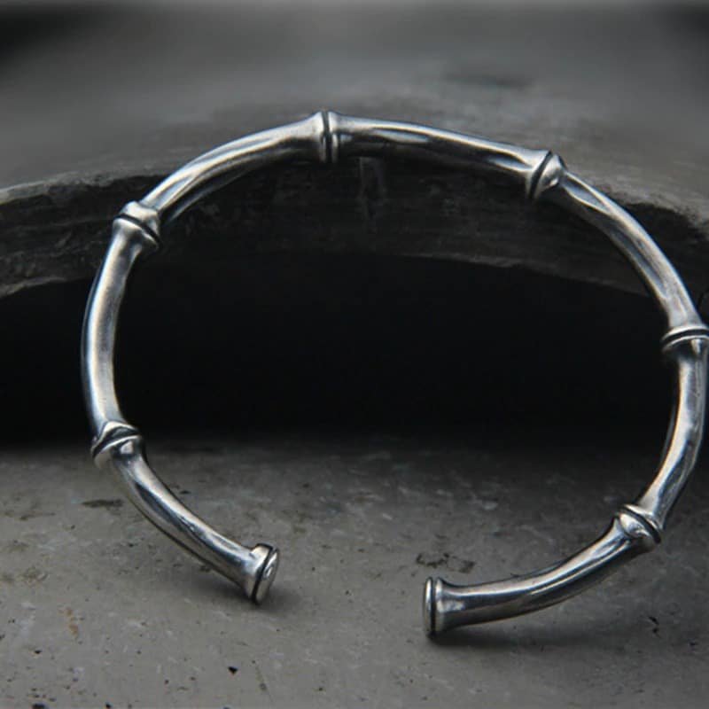 Bamboo Style Silver Bangle diameter details