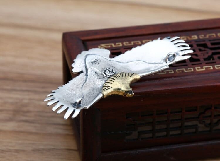 Flying Silver Eagle Pendant back view and stamp