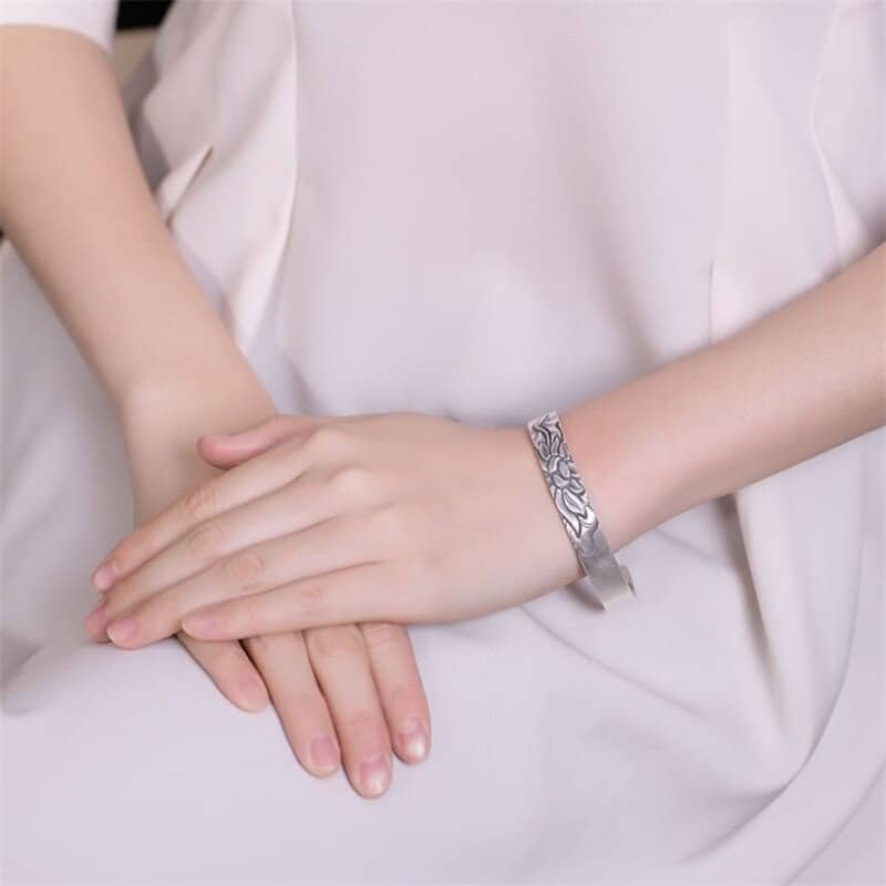 Silver Bangle Bracelet Womens on wrist