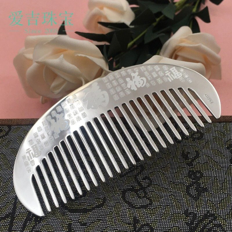 Silver Filigree Hair Comb details engraving