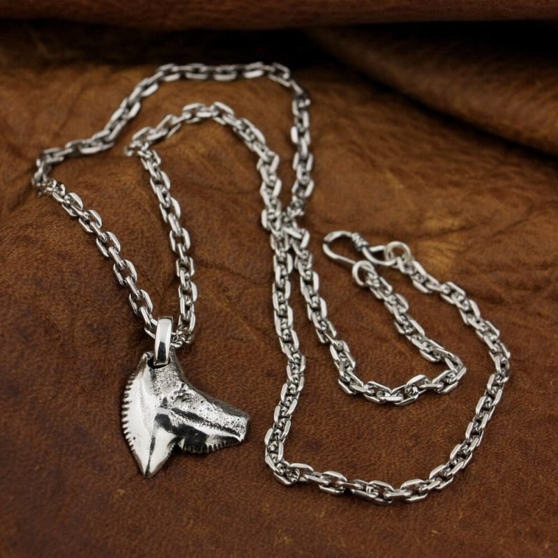 Silver Shark Tooth Pendant with silver necklace